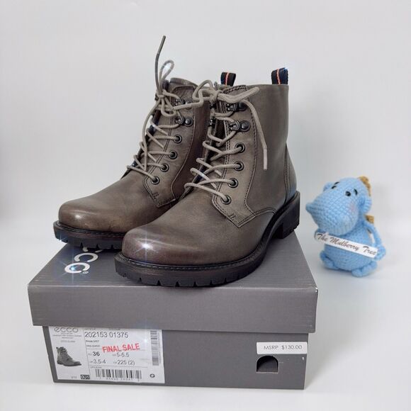 ECCO Elaina 202153 01375 Women’s Leather Lace Up Ankle Boots Warm Grey 36 5 5.5 - Picture 1 of 13